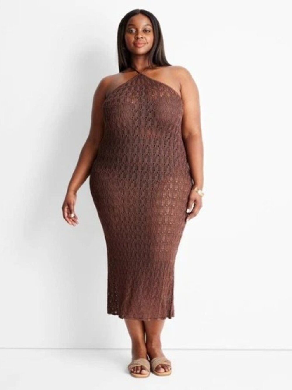 NWT Future Collective Jenee Naylor Copper Brown  Maxi Dress SWIM COVERUP XL